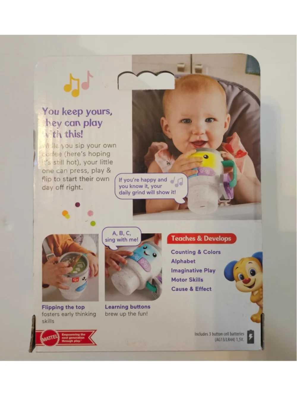 Fisher-Price Laugh & Learn Wake Up & Learn Coffee Mug Toy One Size White Teal